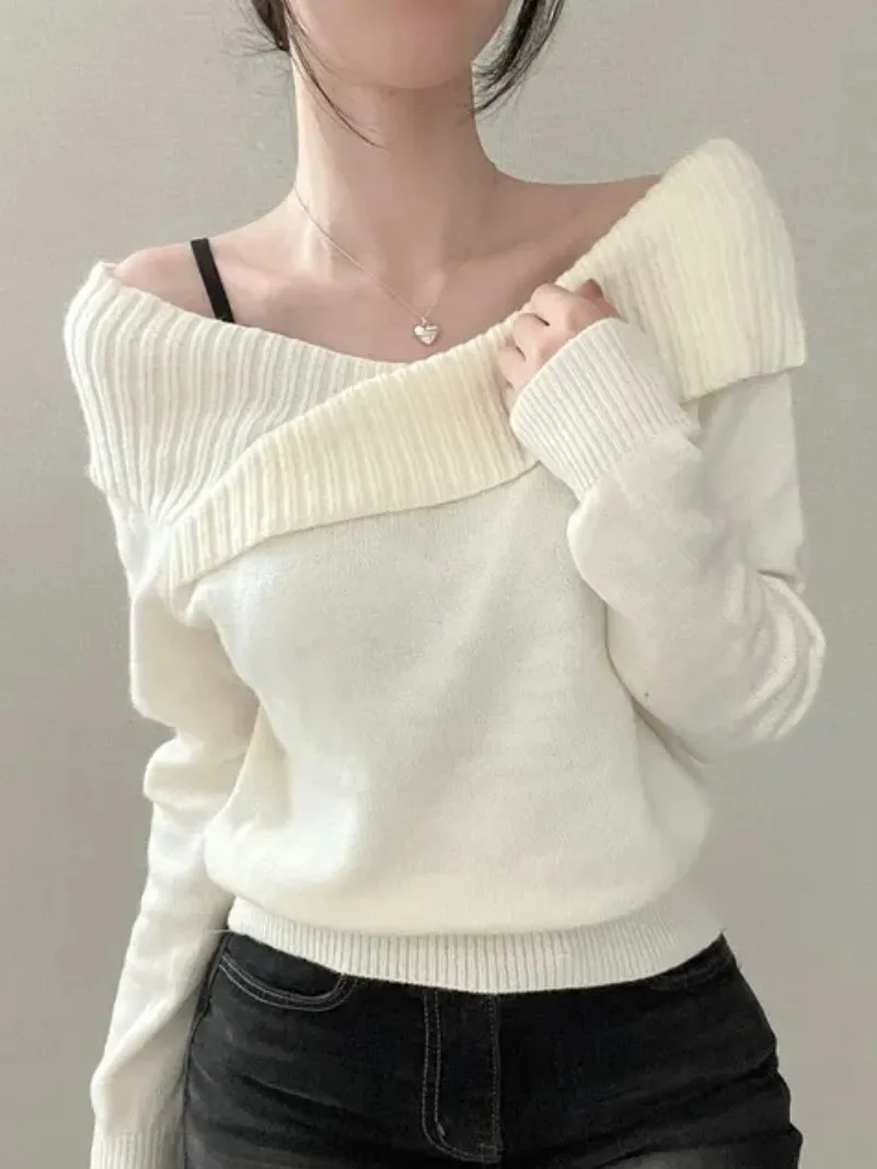 

Шикарный осенне-зимний вязаный свитер с кружевным ремешком, искусственный двухсекционный вязаный свитер, женский одноразовый базовый слой, теплый длинный топ с подогревом