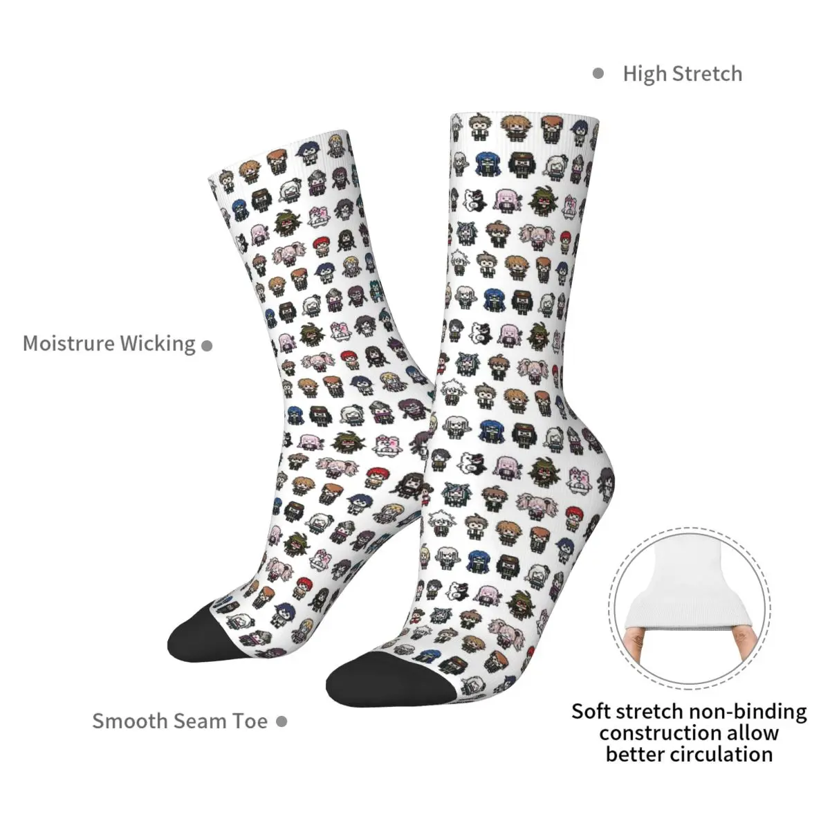 DanganRonpa Sprites Socken, Harajuku, schweißabsorbierende Strümpfe, ganzjährige lange Socken, Zubehör für Weihnachtsgeschenke für Männer und Frauen