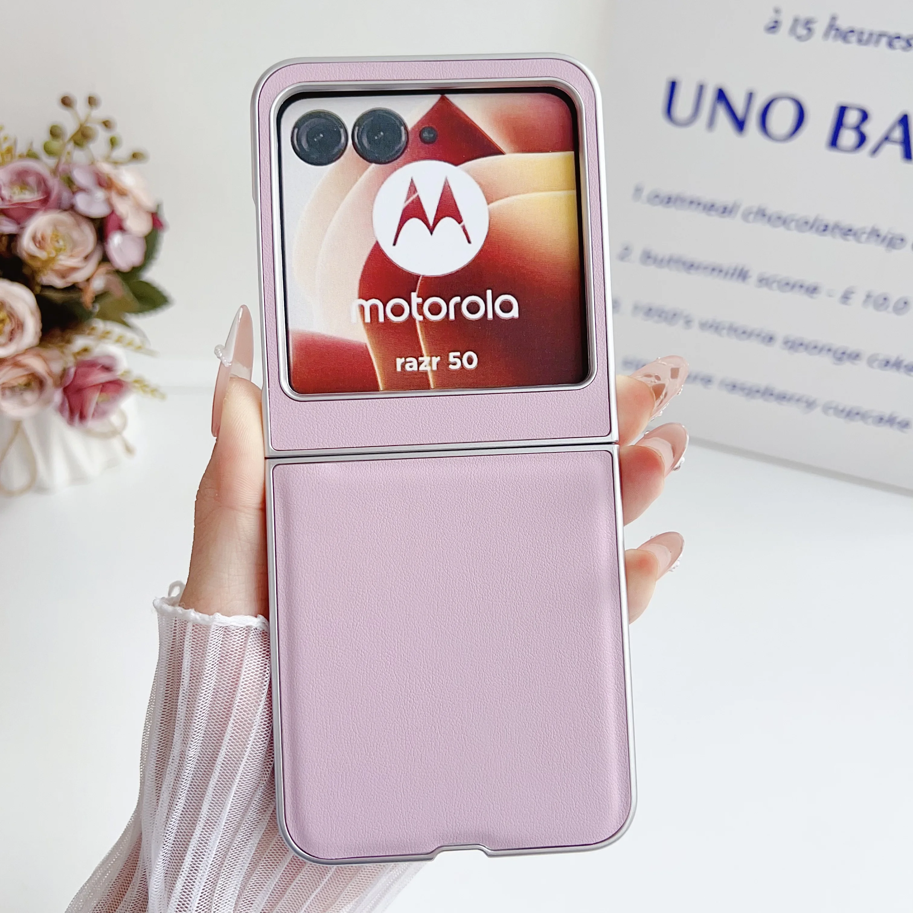 حافظة جلدية كروم بلاستيكية مضادة للخدوش لهاتف موتورولا رازر 50 40 Ultra قابلة للطي