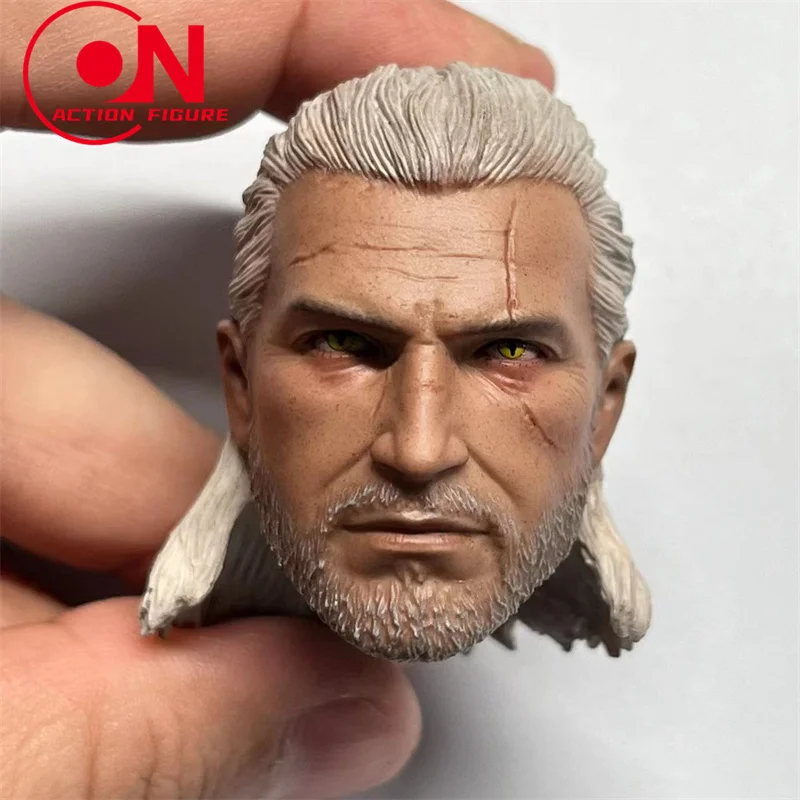 Cabeça de lobo branco geralt escala 1/6, esculpida em pvc, cabeça de soldado masculino, escultura adequada para bonecos de corpo de figura de ação de 12 ''