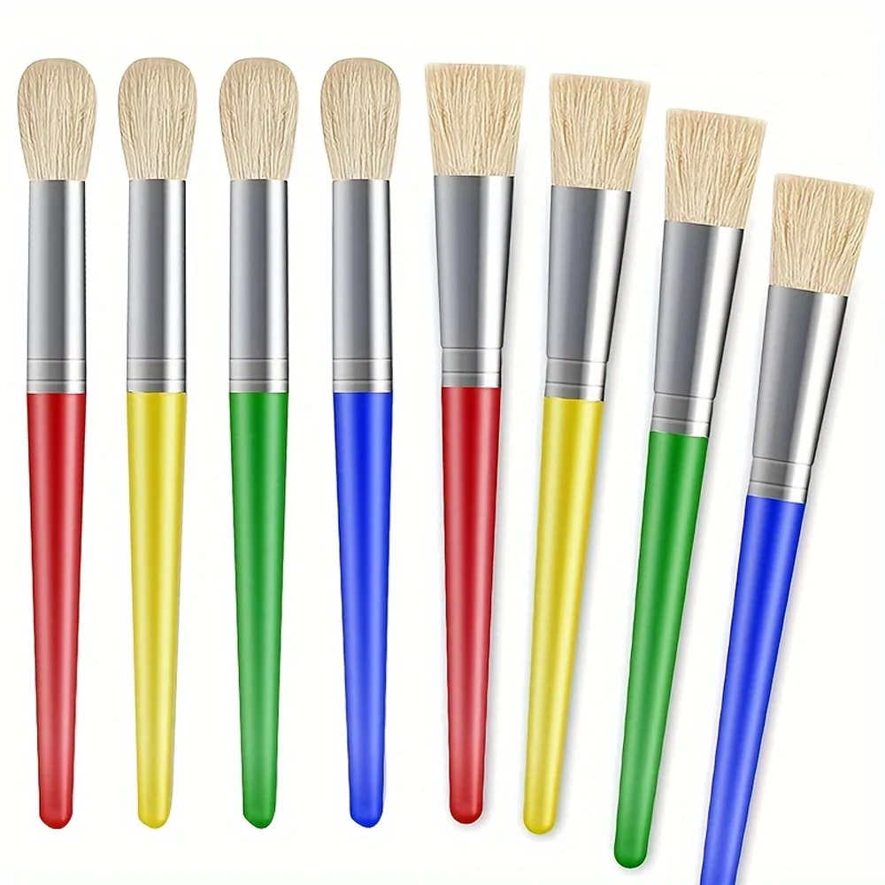 Paint Brushes for Kids, 8 Pcs Big Washable Chubby Toddler Paint Brushes, Easy to Clean & Grip Round and Flat Preschool Paint Bru