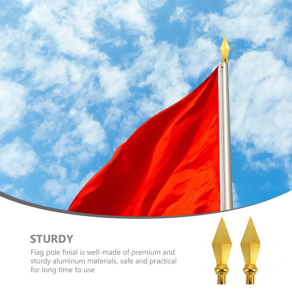 2Pcs Flagpole Accessories Golden Aluminum Flagpole Head Finial Replacement Outdoor Flag Pole Ornament Flag Topper