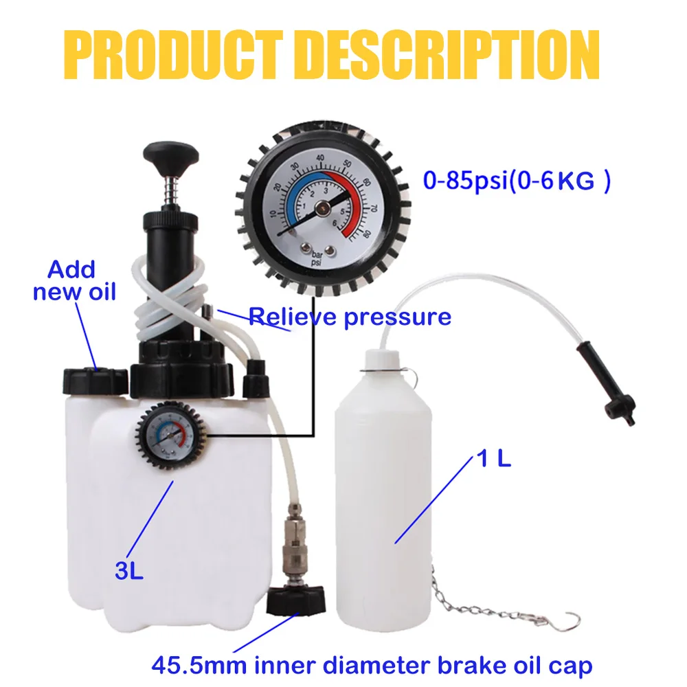 3L+1L Manual Car Brake Bleeder Large Capacity Automotive Brake Fluid Oil Change Tools Auto Oil Suction PumpCar Accessories