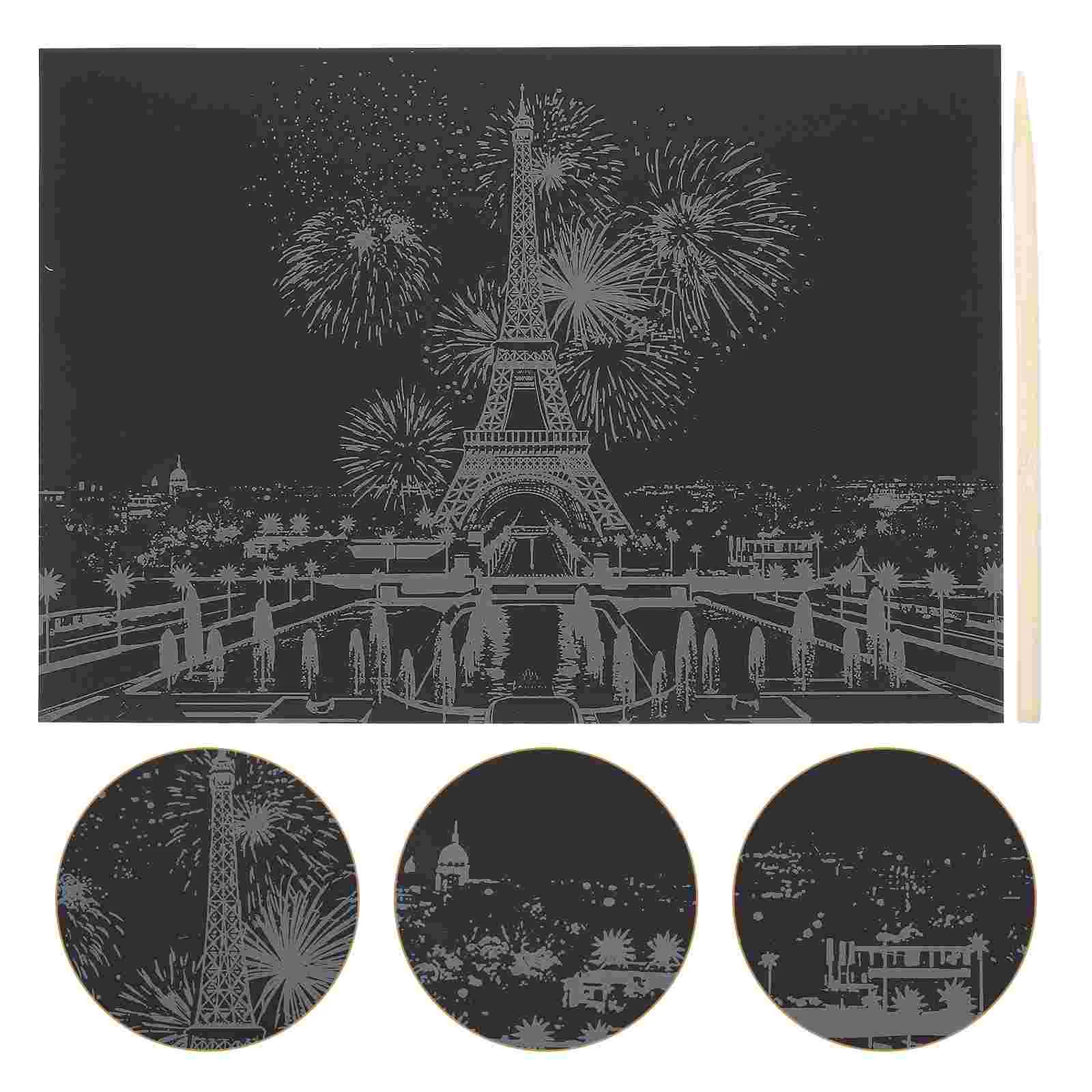 2 Pcs Scratch Drawing Paper City Pen Kits Decompression Painting off Crafts Supplies