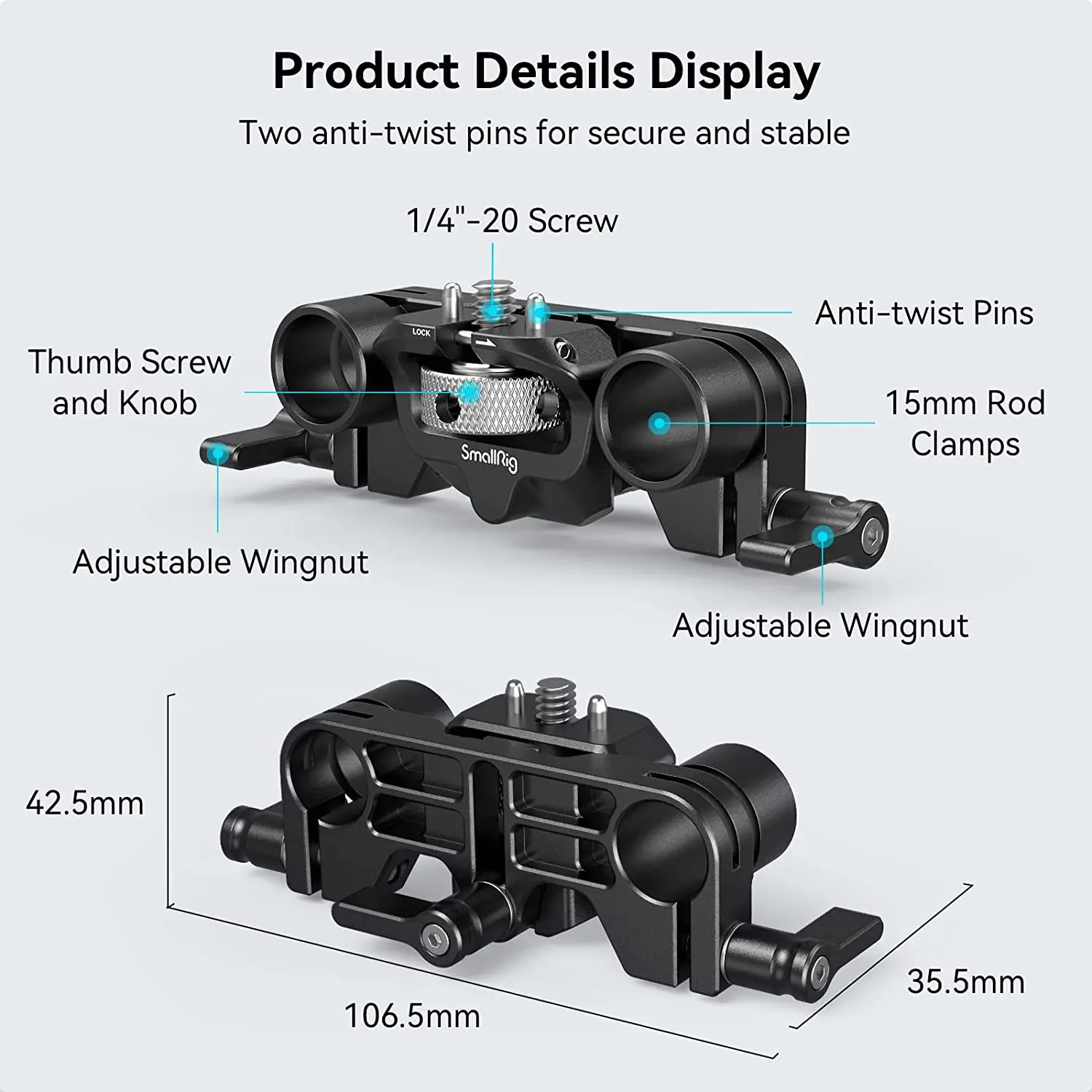 SmallRig 15mm LWS Rod Support Anti-Twist Design Compatible for SMALLRIG 3196/3680/3556 Matte Box 15mm Dual Rod Clamp 3652