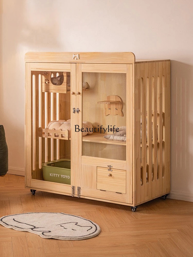 Solid Wood Cat Cage Non-Covering Home Indoor Cat House Pet House