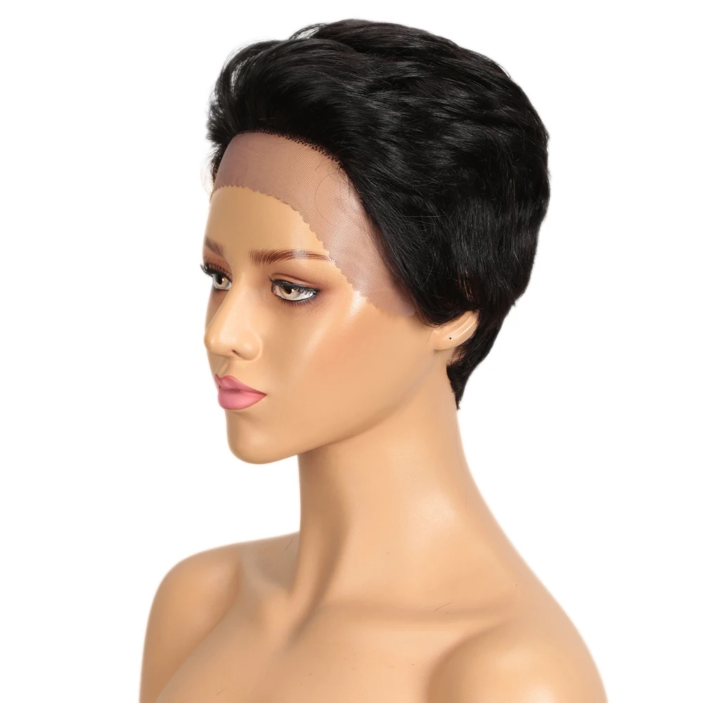 Lekker Short Pixie Cut Straight Lace Front 100% Human Hair Wigs For Women Brazilian Remy Hair Slick Back Daily Glueless Wigs
