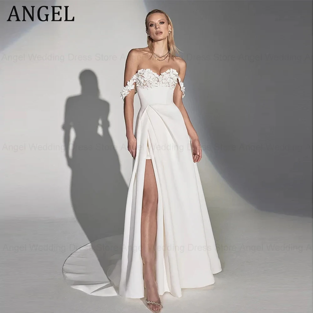 

ANGEL Elegant Boho Wedding Dress For Women 2024 Sweetheart Off The Shoulder 3D Flowers Backless With Button Vestidos De Novia