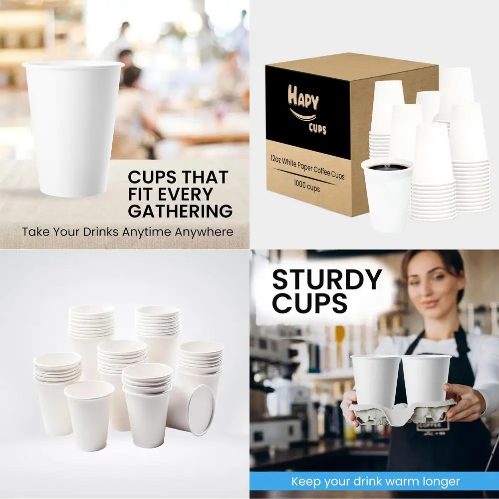 

100-Pack 12 oz Disposable Paper Cups - Suitable for Hot/Cold Drinks, Compostable, Ideal for Home, Cafe Use