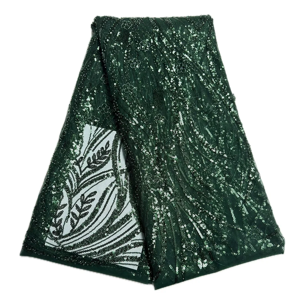 最新の高級スパンコールビーズ付きレース生地、フランス製メッシュチュール素材、5ヤード、縫製、結婚式、イブニングドレス、女性用ビーズレース