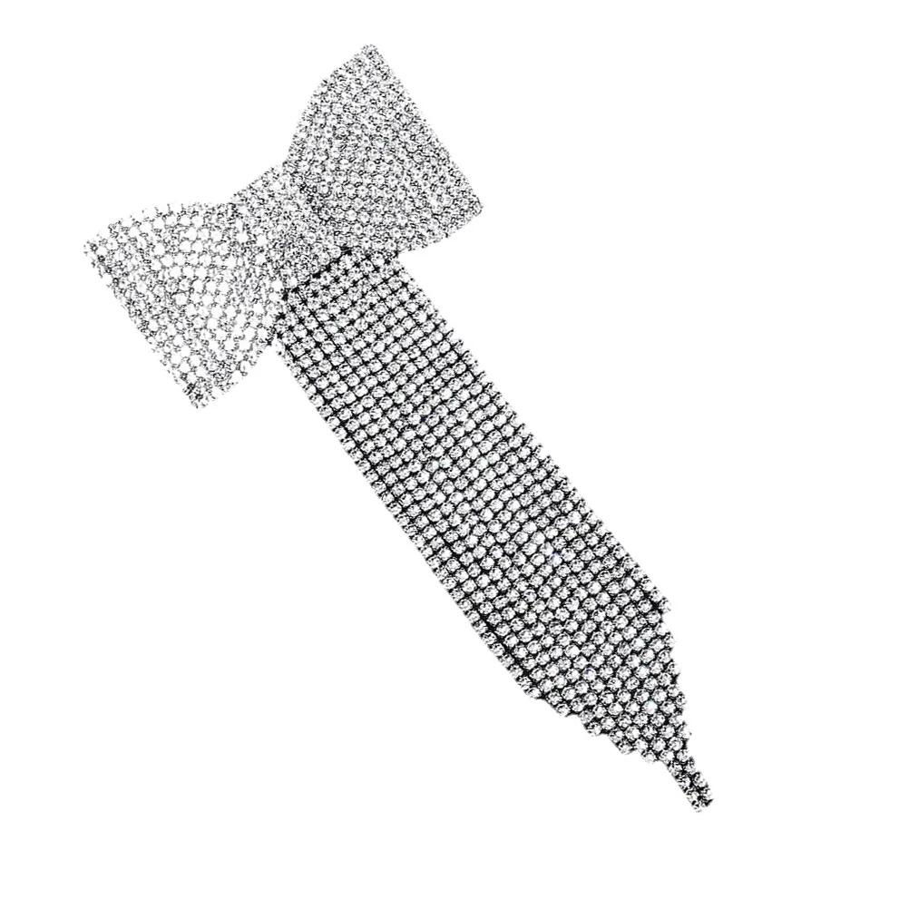 1 قطعة حجر الراين Bowknot مشبك شعر شرابة طويلة دبوس الشعر الفضة الزخرفية حلية شعر لحفل الزفاف هدية شرابة دبوس الشعر #2