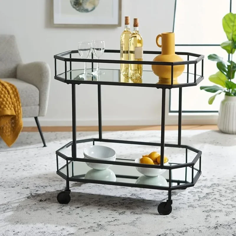 Safavieh Home Collection Silva Black 2-Tier Octagon Bar Cart Bar & Serving Carts Home Bar Furniture