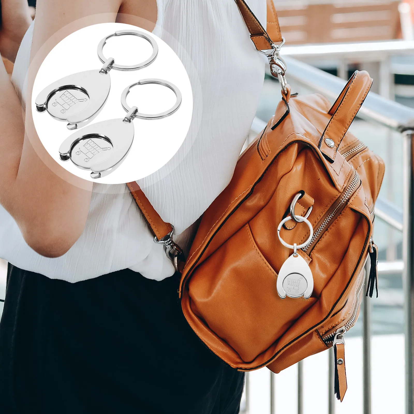 2 unidades de llavero metálico con ficha para carrito de compras, adorno decorativo, fácil de transportar, compatible con todos los carritos de carga frontal, llavero que ahorra tiempo