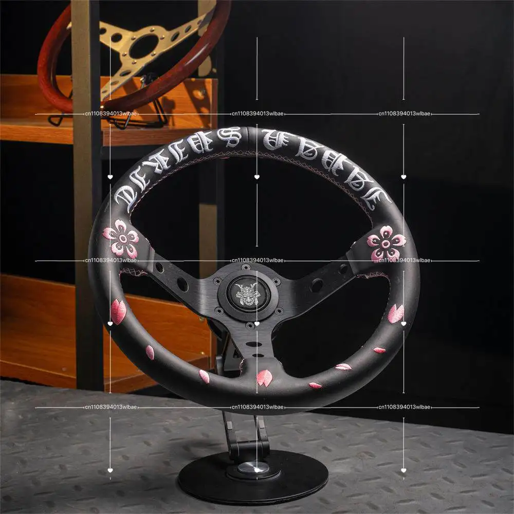 JDM Style Modified Racing Steering Wheel, 320mm Sakura Ghost Head Design, Microfiber Leather