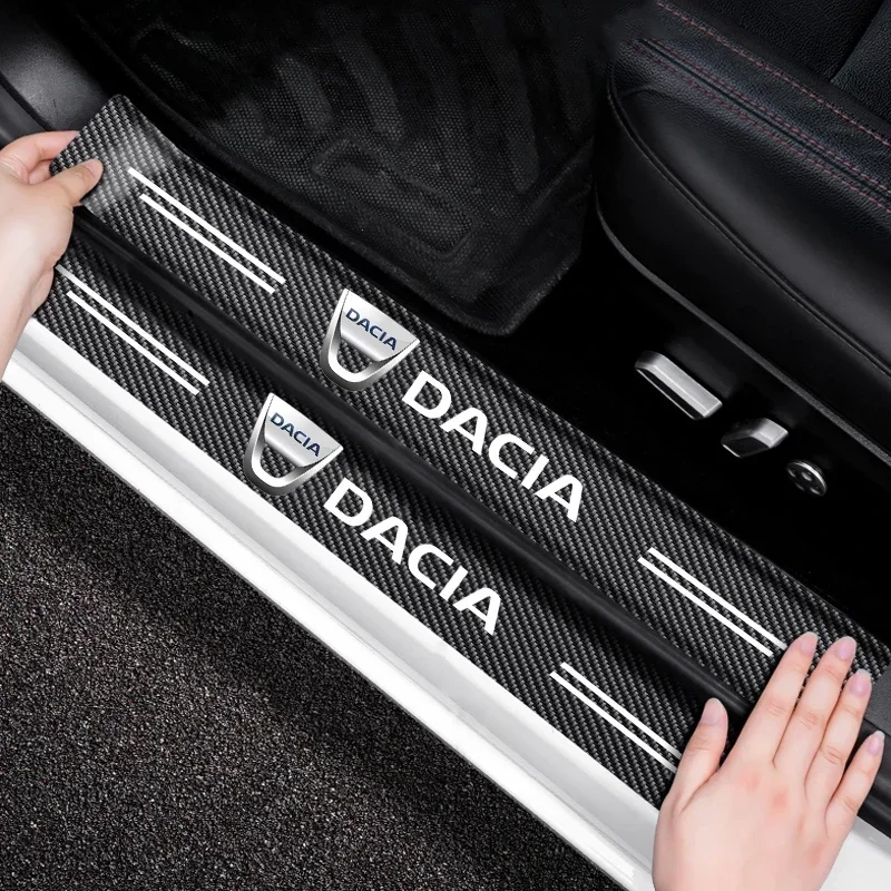 4Pcs Car Door Sill Protector Decals Carbon Fiber Stickers for Dacia Logo Duster Spring Logan Sandero Jogger Lodgy Bigster Dokker view 2