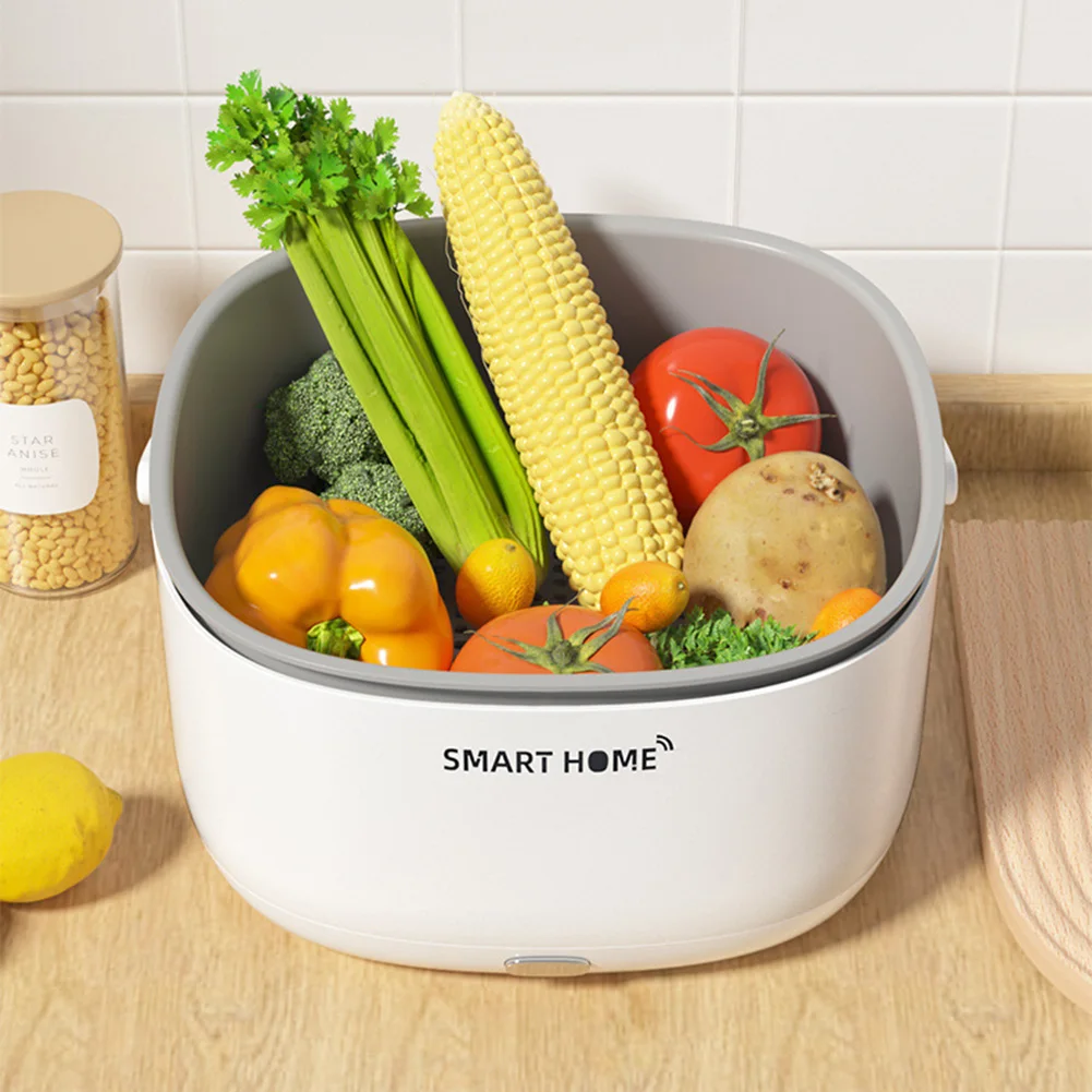 Ultrasound Fruits Cleaning Machine with Handle Food Grains Purifie Basket Wireless Kitchen Gadgets for Tableware Bottles