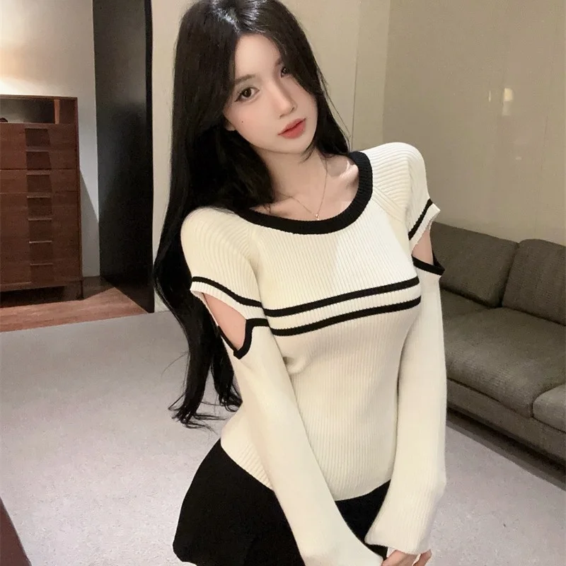 Maglione lavorato a maglia lungo Sve slim fit da donna autunno inverno scava fuori rotondo Ne Color Blo Sweet Sle Moisture ng
