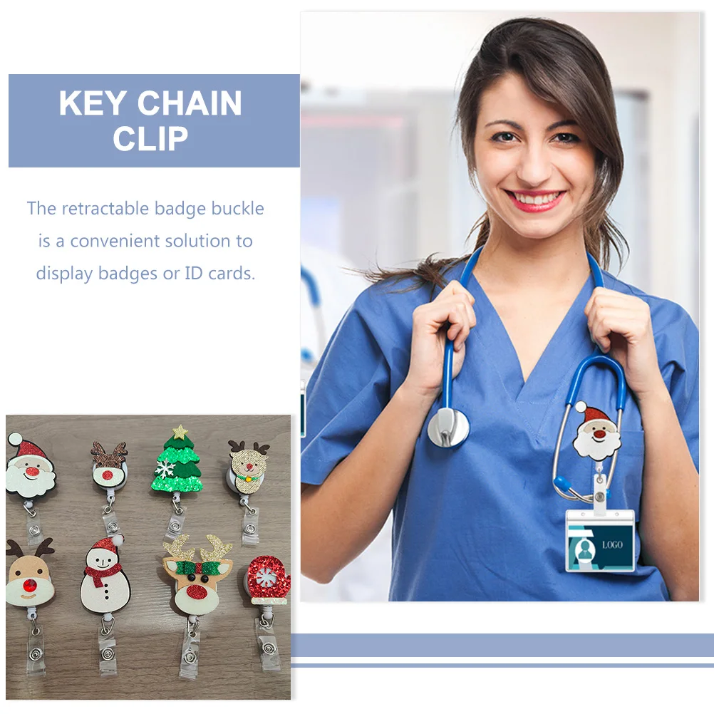 

8Pcs Nurse Badge Reel Retractable Holder Xmas Design Reliable Material for Id Cards Badges Seminar Conference Uniform Accessory
