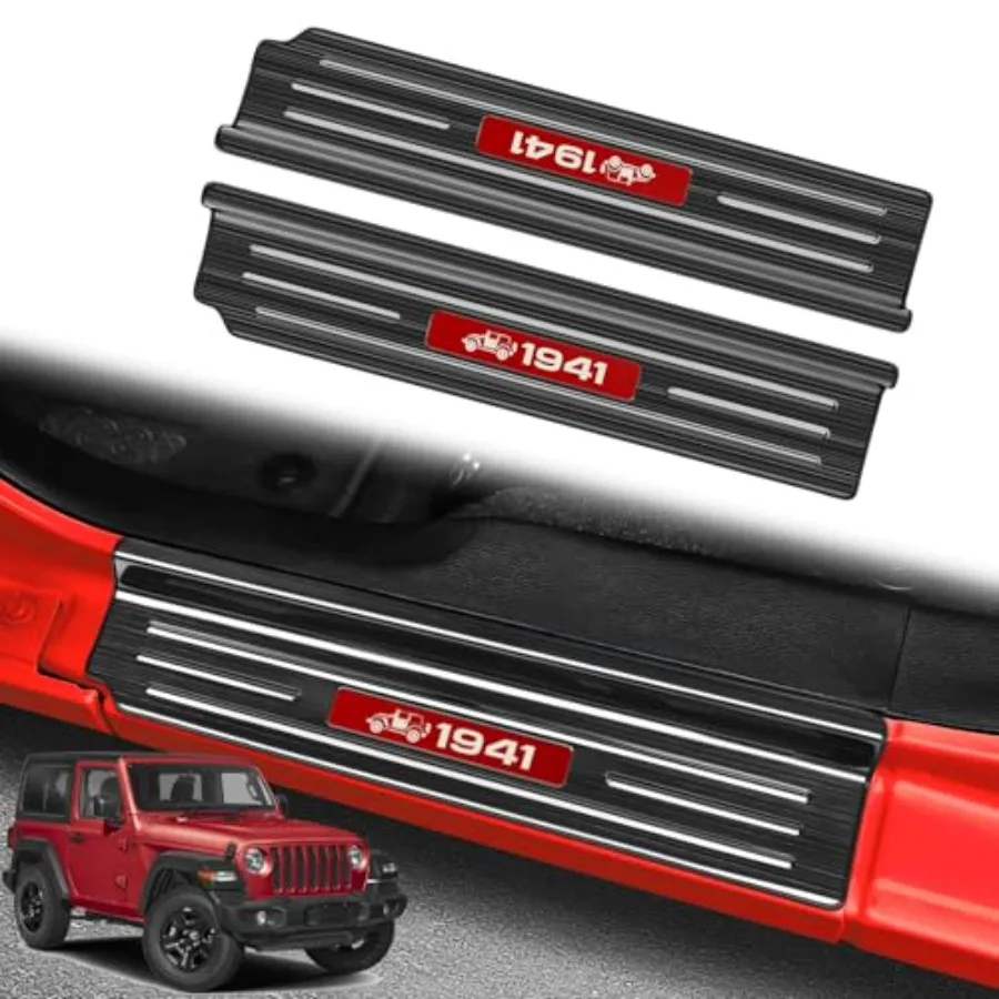 

2PCS Door Sill Guards for Jeep 2018-2026 Wrangler JL JLU and 2020-2026 Gladiator JT Accessories Stainless Steel Material Red Tr