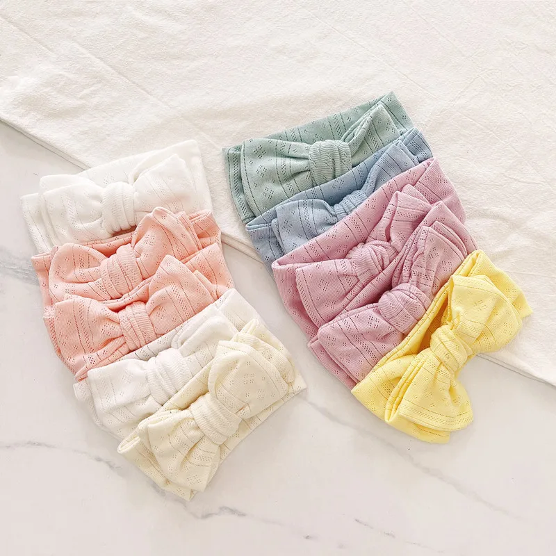 21pc/lot Newborn Cable Knit Bows Headband  Baby Large Double Layer Bows Elastic Hair Bands Girls Headwear Infant Head Wraps Bulk