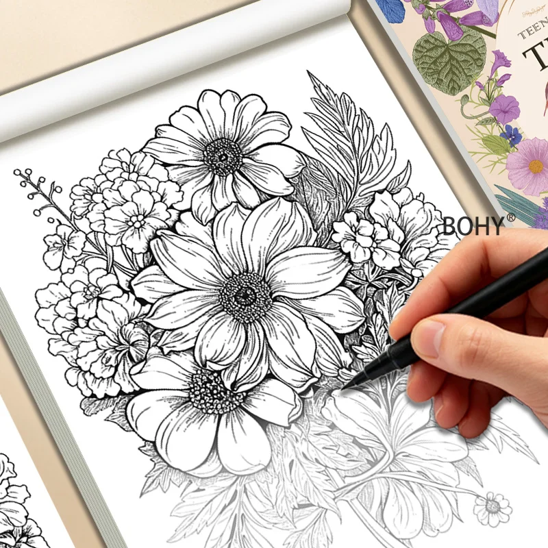 A 24 Page Adult Decompression and Coloring Graffiti Book, Include Themes As Fresh Flowers/European Architecture/trendy Graffiti
