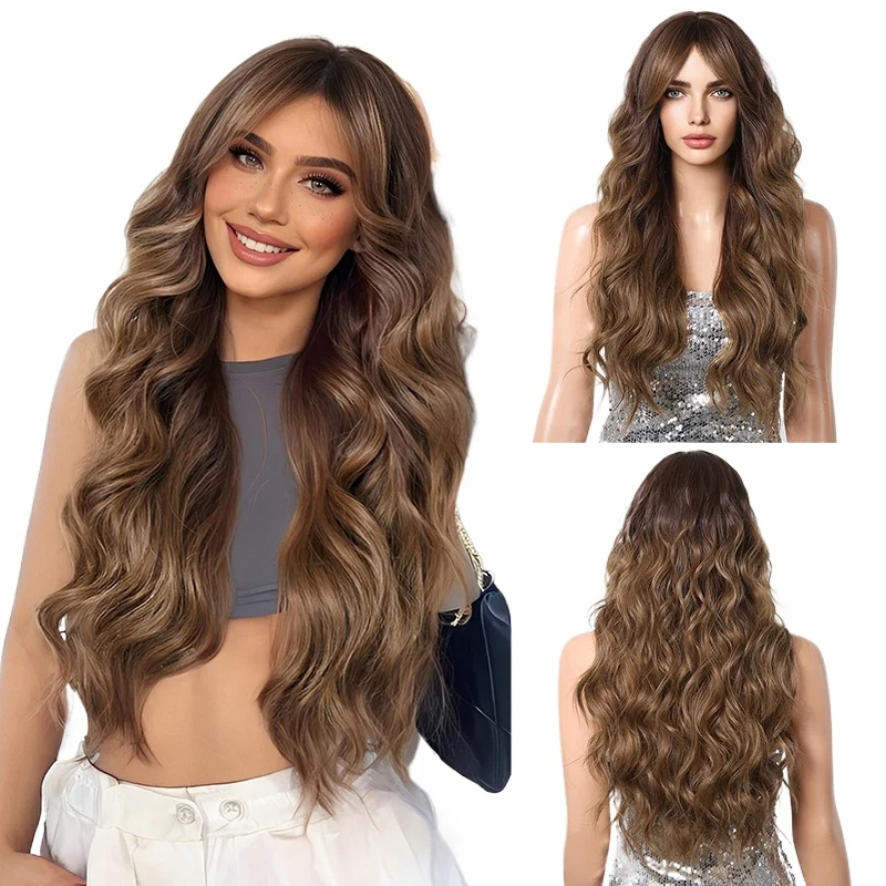 

Clearance Sale: 26-Inch Wavy Synthetic Wig With Gradient Brown Natural Curly Hair, Perfect For Women'S Daily Parties