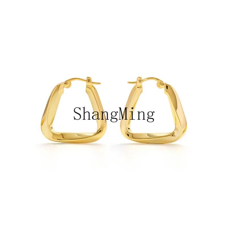 

ZYH gold triangular earrings high-end temperament niche simple plating 18K gold