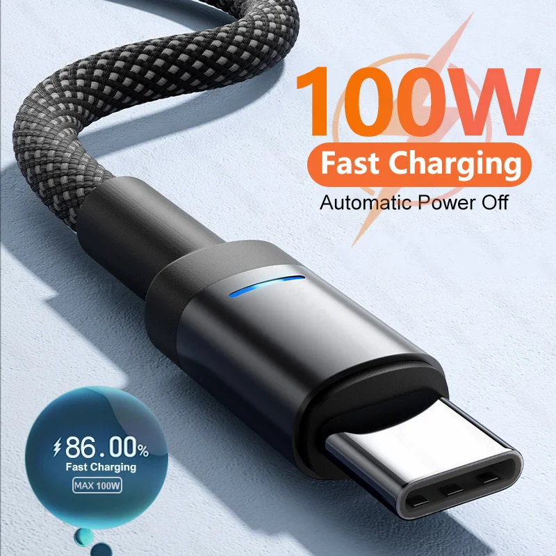 PD 100W USB To Type C Fast Charging Cable For Samsung S24 S23 Ultra Xiaomi 14 Redmi 13 Pro Huawei Auto Power Off Data Wire Cord