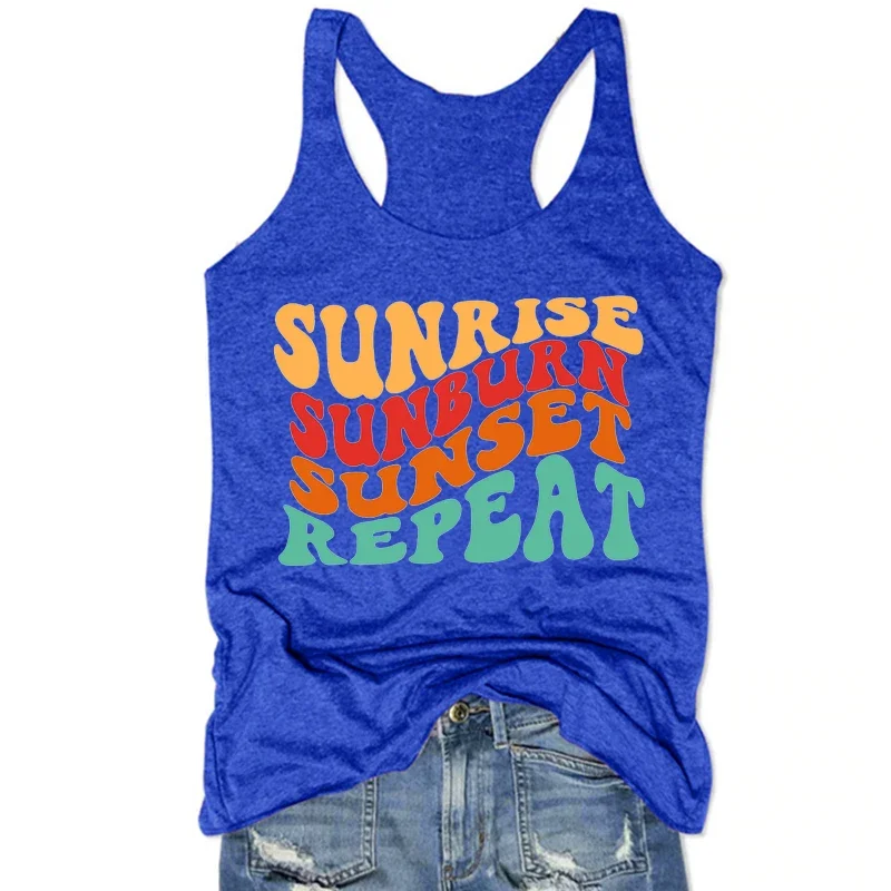 Sunrise Sunset Tops Canotta estiva da donna Beach Abbigliamento donna Rosa Vacanza Canotte bianche Sexy L