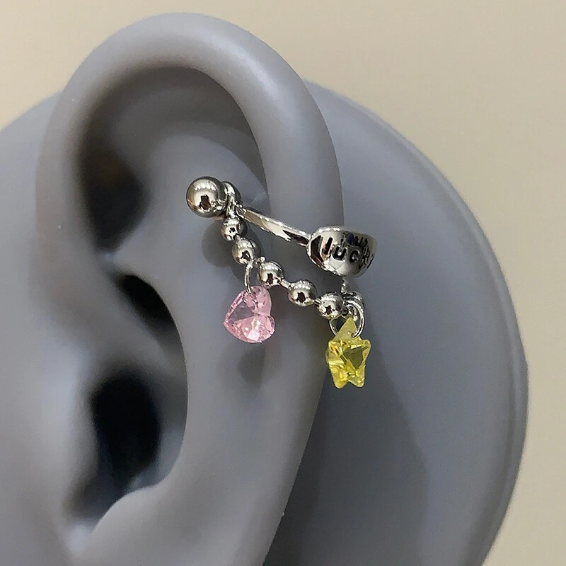 Kleurrijke ster dubbele ketting hoepel oorbellen voor vrouwen roestvrij staal oor bot nagel oorbel zoete mode piercing accessoires cadeau