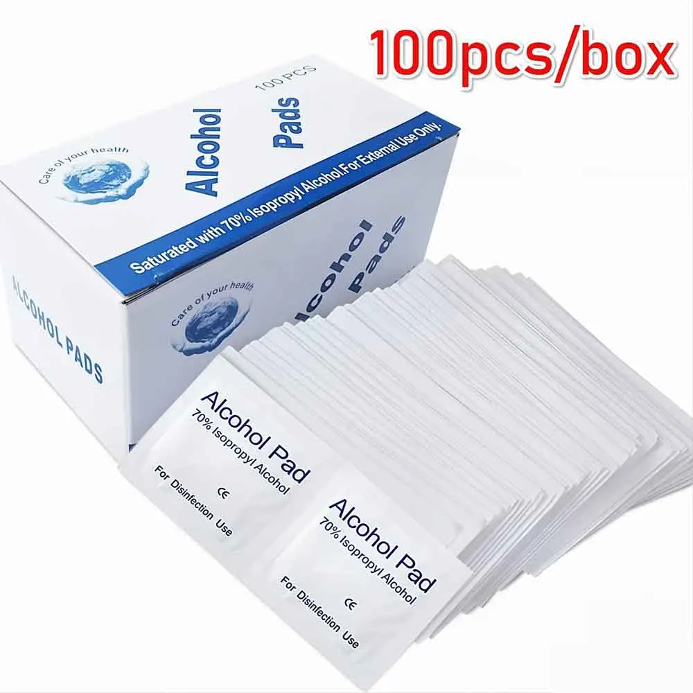 

100Pcs Disposable Alcohol Prep Pads 70% Ethanol Wet Wipes for Skin Cleansing Home Outdoor & Mobile Phone Cleaning