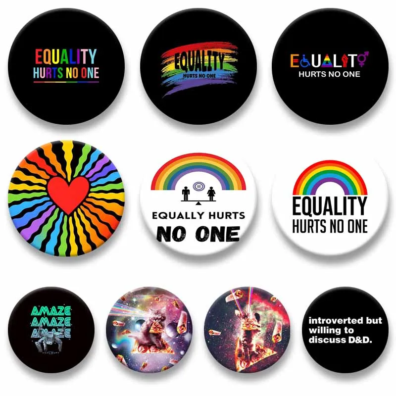 Equality Hurts No One Pins Cute Funny Snap-in Brooch Round Plastic Jewelry Badge Clothes Backpack Shoes Accessories Friend Gifts