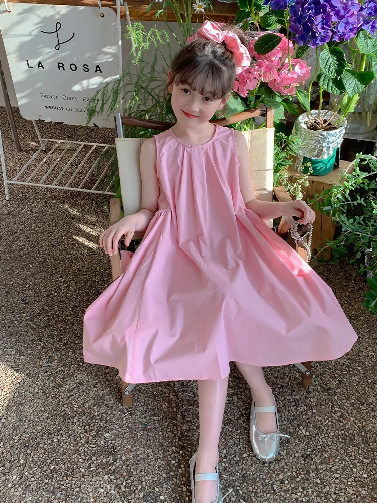Vestido de Algodão Sem Mangas para Meninas, Moda de Verão, Saia Estilo Coreano, Vestido Princesa A-Line para Crianças Abaixo ...