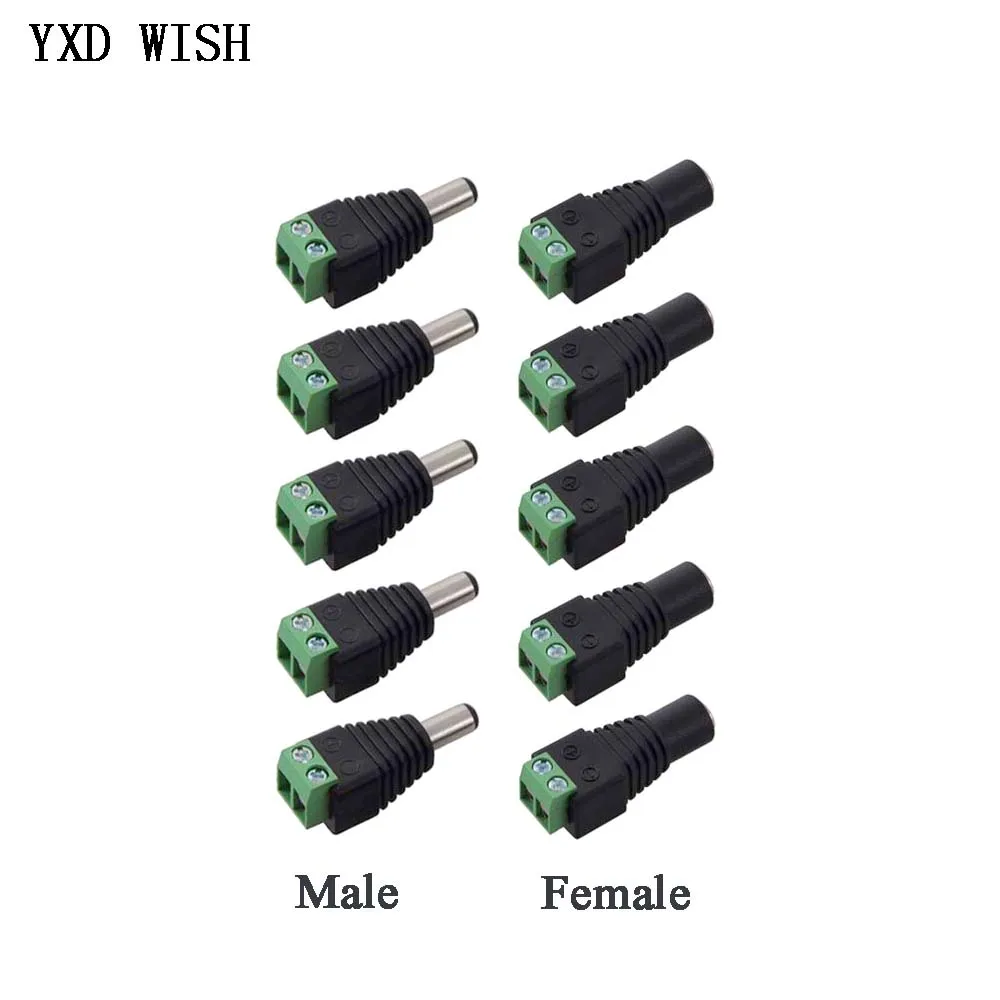 10pairs DC 12V Male Female Connectors 2.1*5.5mm Power Plug Adapter Jack Sockets Connector For Signal Color LED Strip CCTV Camera