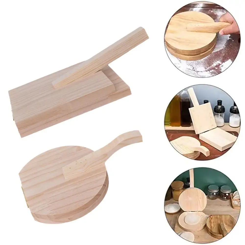 Wooden Manual Dough Press Roller Round/Square Shape Corn Tortilla Dumpling Skin Bun Skin Press Mold Kitchen Baking Tool