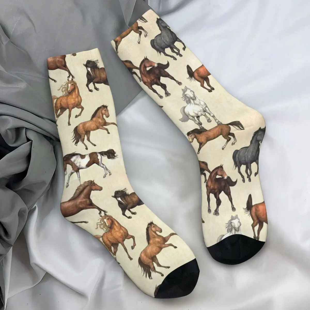 Sunset Horse Pattern Socks Wild Animal Lover Elegant Stockings Men's Warm Soft Outdoor Socks Winter Design Anti-Slip Socks