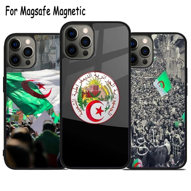 Algerian Emblem Algeria Flag Wireless Charge Magsafe Phone Case For iPhone 15 16 14 13 11 12 Pro Max Plus Magnetic Bumper Cover