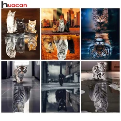 Huacan DIY Diamond Painting Cat Full Round Square Drill Embroidery Tiger Cross Stitch Kit Art Handmade Gift Home Decoration
