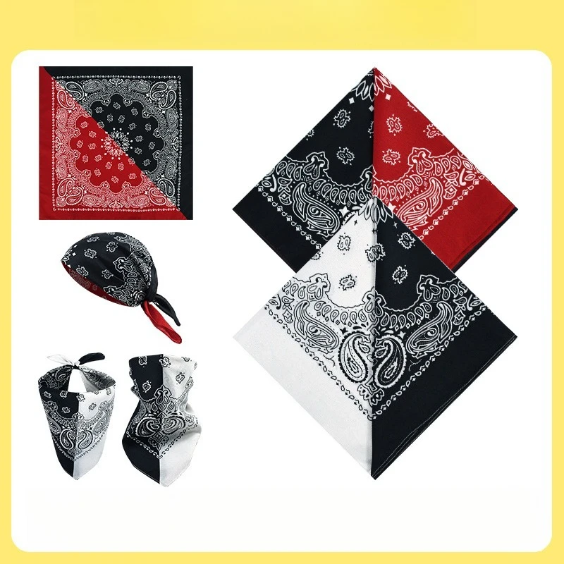 

Polyester Dual Tone Paisley Bandana for Outdoor Sports Hip Hop Dance Black White Multifunctional Magic Headwrap High Quality