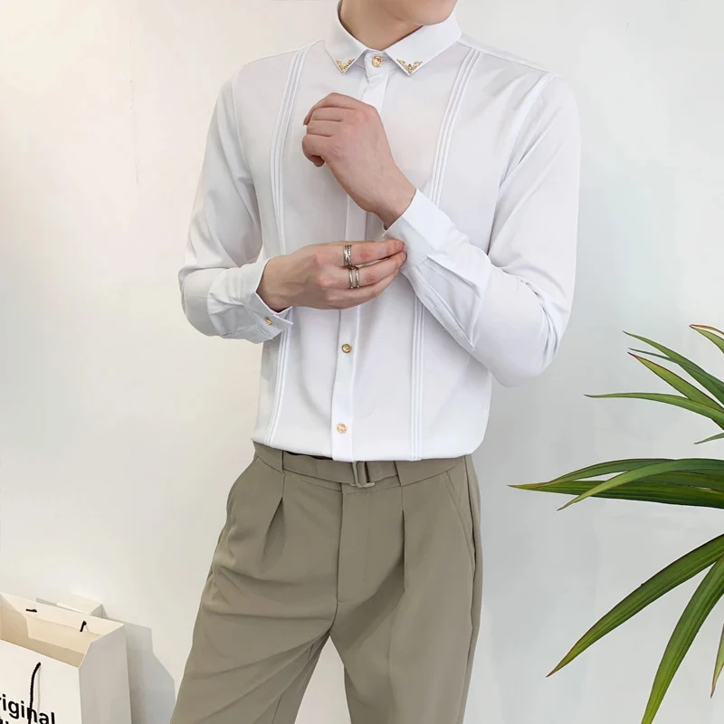 

Slim Fit Long Sve Men's Dr irt Busin Casual Faionable White irt arp Look Polyester Blend Autumn Wear