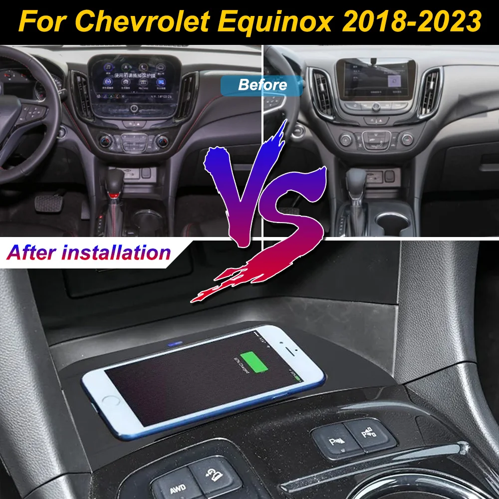 Carregador sem fio para celular, com suporte para console central e carregamento rápido de 18W para iPhone, para Chevrolet Equinox 2018-2023.