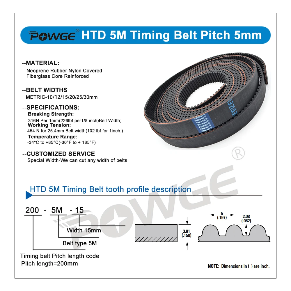 POWGE PU HTD 5M Open Timing belt Width 9/10/12/15/20/25/30/35/40/50mm Neoprene Rubber Polyurethane steel core HTD5M pulley CNC