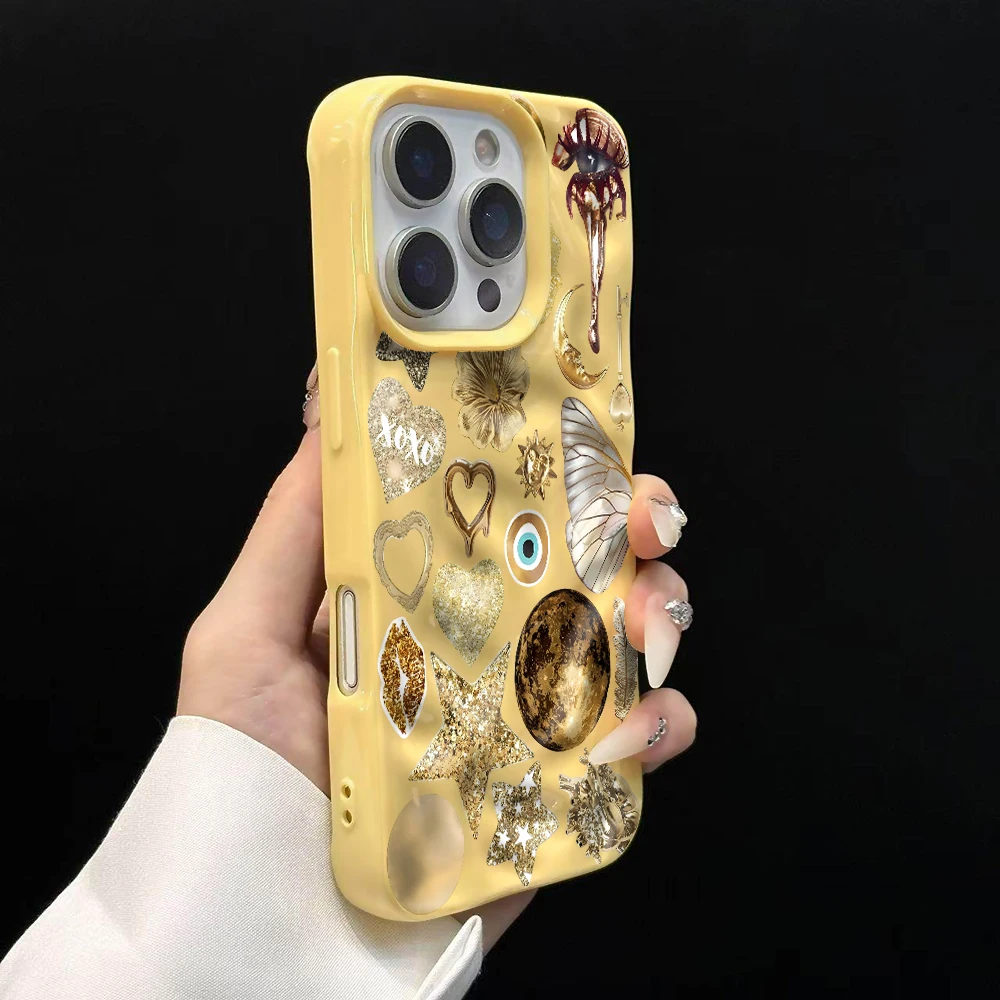 Luxuriöse Goldene Stern-Collage Handyhülle für iPhone 17 16 15 14 13 12 11 Pro Max 14 Plus 17 Air Falten-Wellen Weiche Silikonhülle – Detail 11