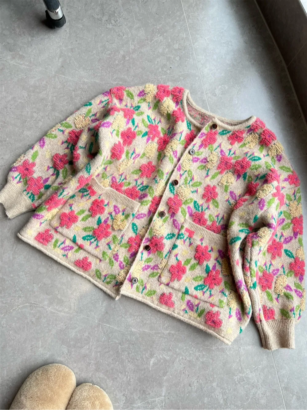 Flower Botton Oversized Sweater Knitted Cardigan Winter Tricot Chunky  Autumn Lazy Oaf Korean Blusa Termica Kawaii Chunky Knit