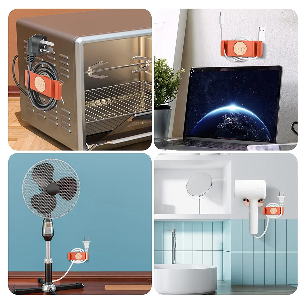 キッチン家電用の粘着性コードオーガナイザー、家電コードホルダー、回転ラップ、オレンジ、4個