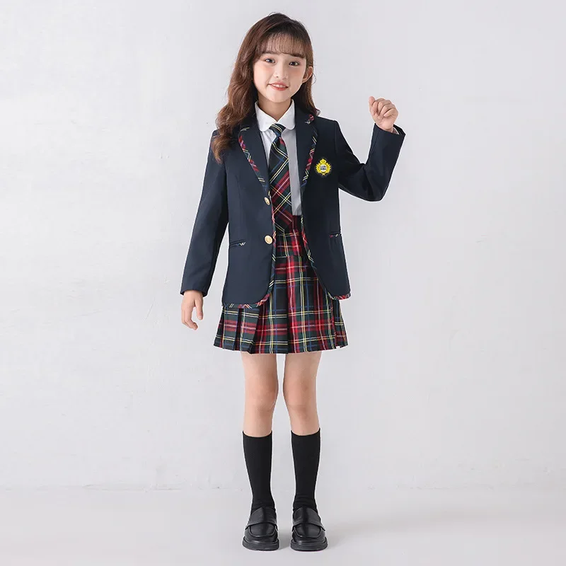 Children School Uniform Girls Jacket Plaid Skirt Suits Boys Formal Dress Toddler Student Clothes Sets Kids British Class Outfits