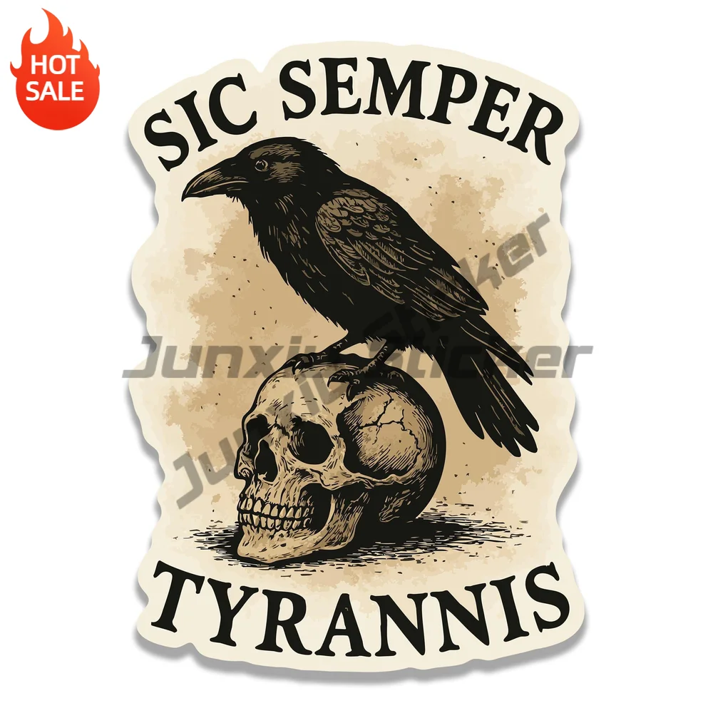 Sic Semper Tyrannis Latin Motto Raven Skull Vinyl Car Sticker Waterproof Durable Decal for Car Window and Laptop