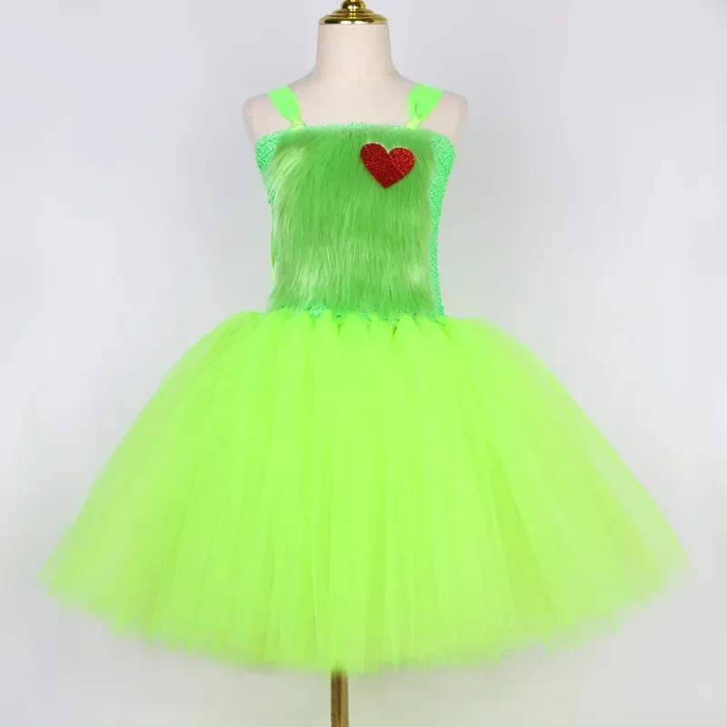 Natal papai noel grinch traje para crianças verde peludo monstro cosplay tutu vestido bebê menina férias roupas de festa de natal ou @ 0z *