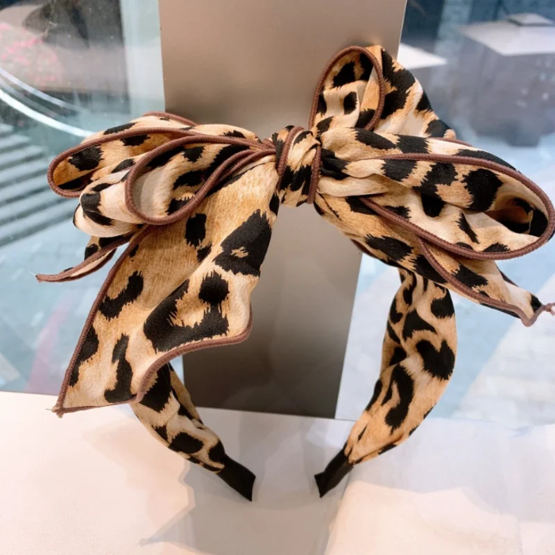 Diadema coreana con lazo y estampado de leopardo para mujer, accesorios para el cabello a la moda, tocado de novia con lazo para niña 2023