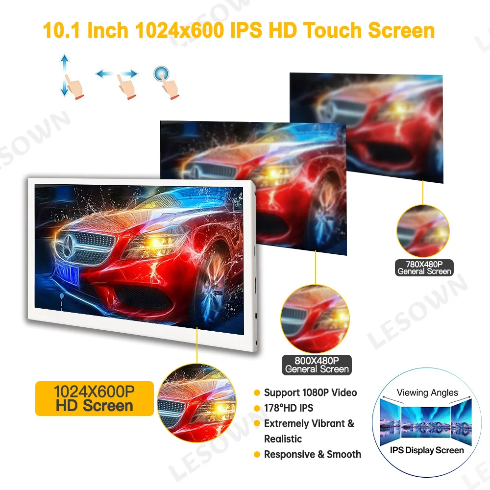 LESOWN 10.1in White SBC Extender Display 170 Degree Angle 5V Powered Screen for Banana Pi Maker DIY Projects